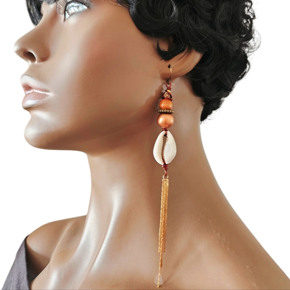 Shell Earrings Chain Drop Earrings, Boho Jewelry